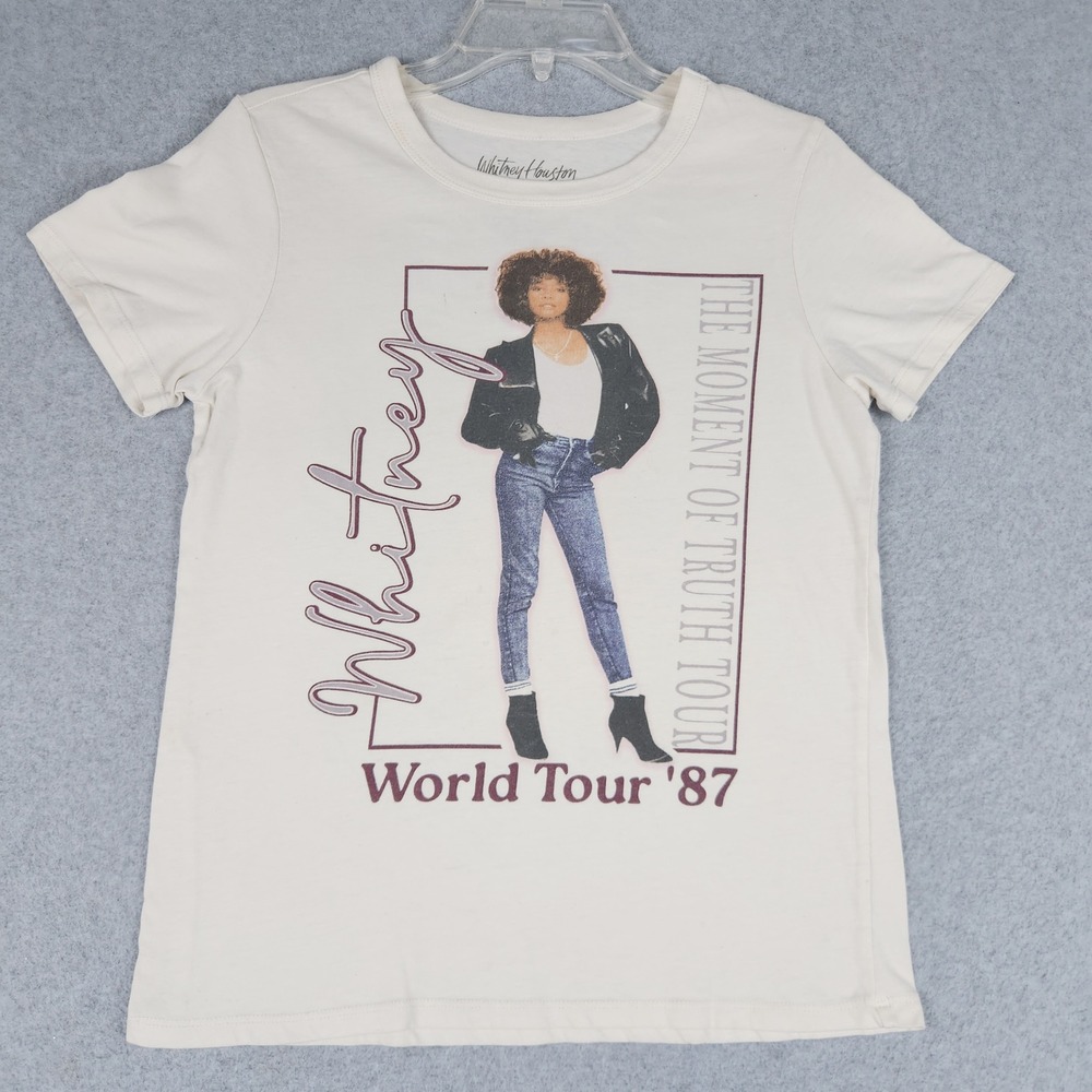 Whitney Houston Moment of Truth World Tour 87 T-Shirt Women XS Beige Graphic Tee